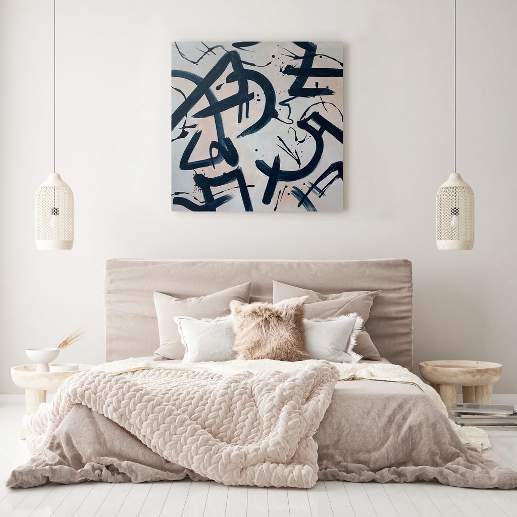 Brushstrokes - Pale Gris and Peche - Canvas 30 x 30
