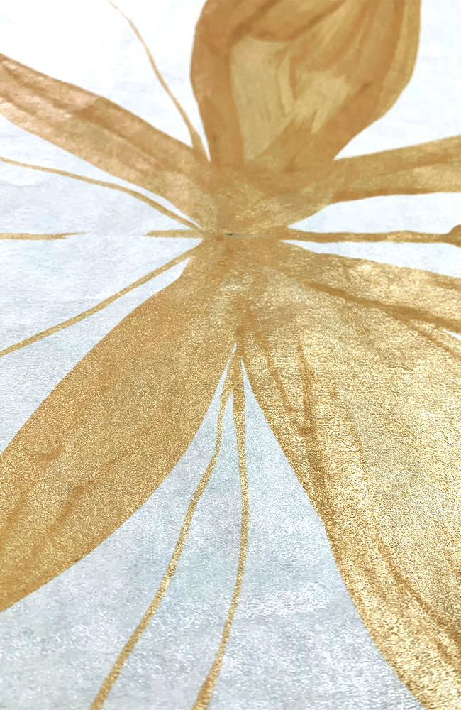 Flora & Fauna - Gold on Metallic White - 5 Ft Roll