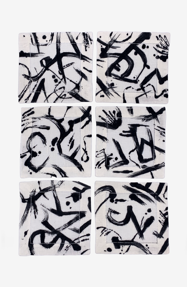 Brushstrokes - Noir Cocktail Napkins - Set of Six