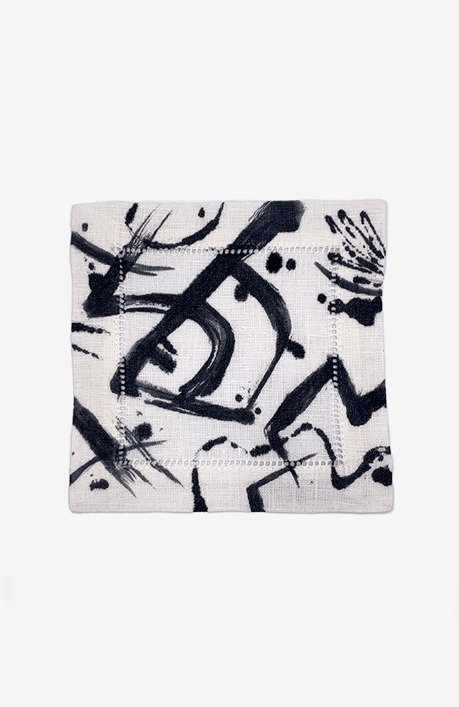 Brushstrokes - Noir Cocktail Napkins - Set of Six