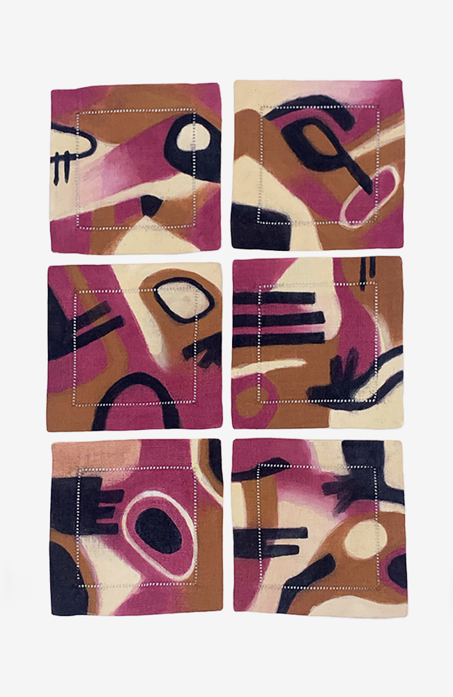 Silk Scarf - Alizarin Cocktail Napkins - Set of Six