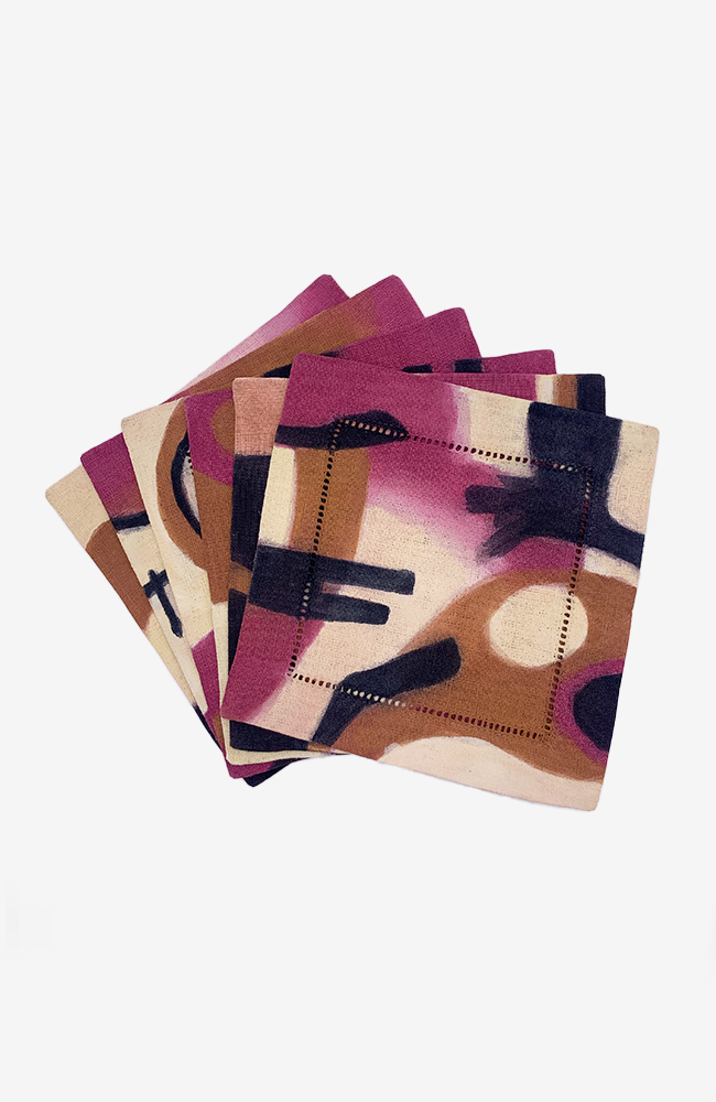 Silk Scarf - Alizarin Cocktail Napkins - Set of Six